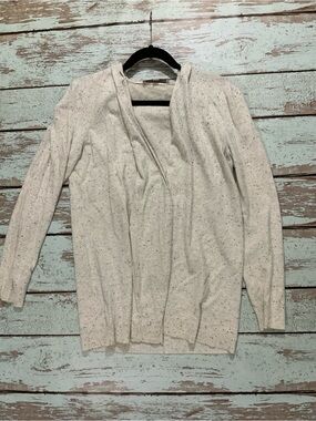 LOFT Cream Speckled Open-Front Cardigan